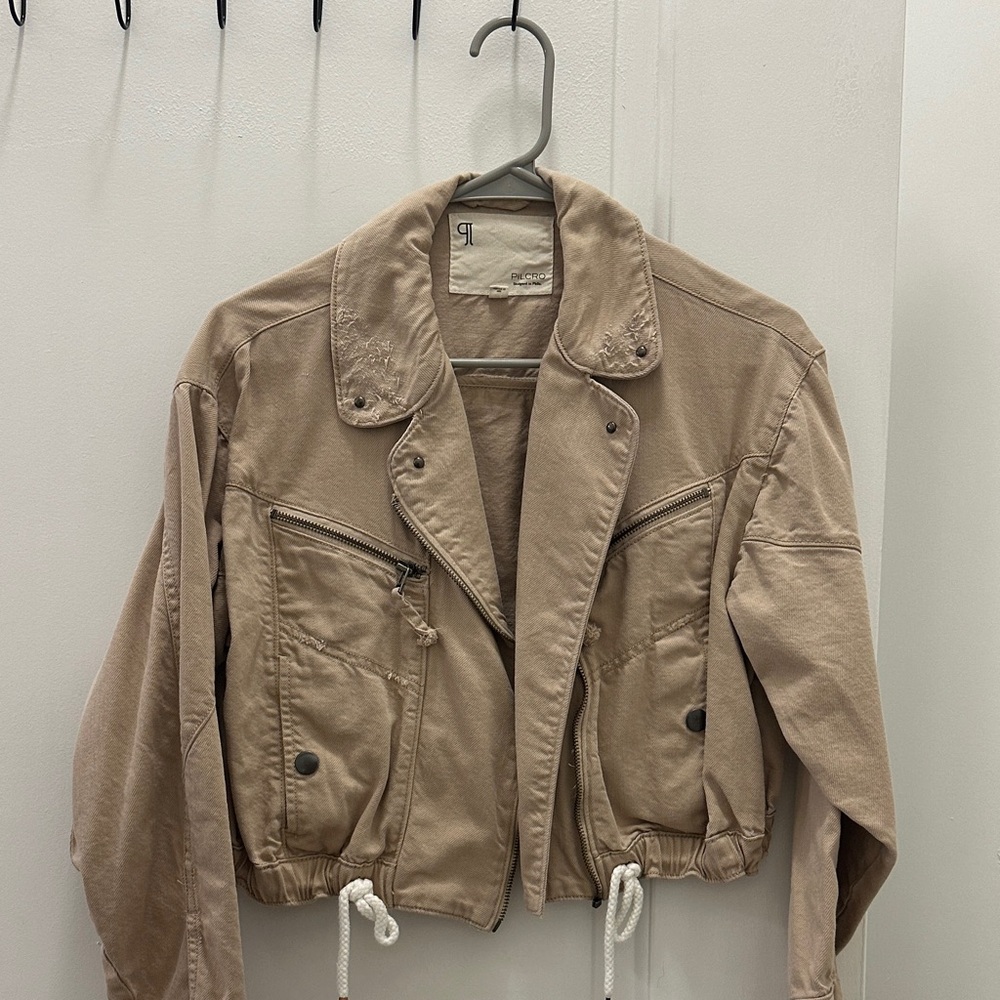 Anthropologie Pilcro Drawstring Hem Utility Jacket in Light Taupe